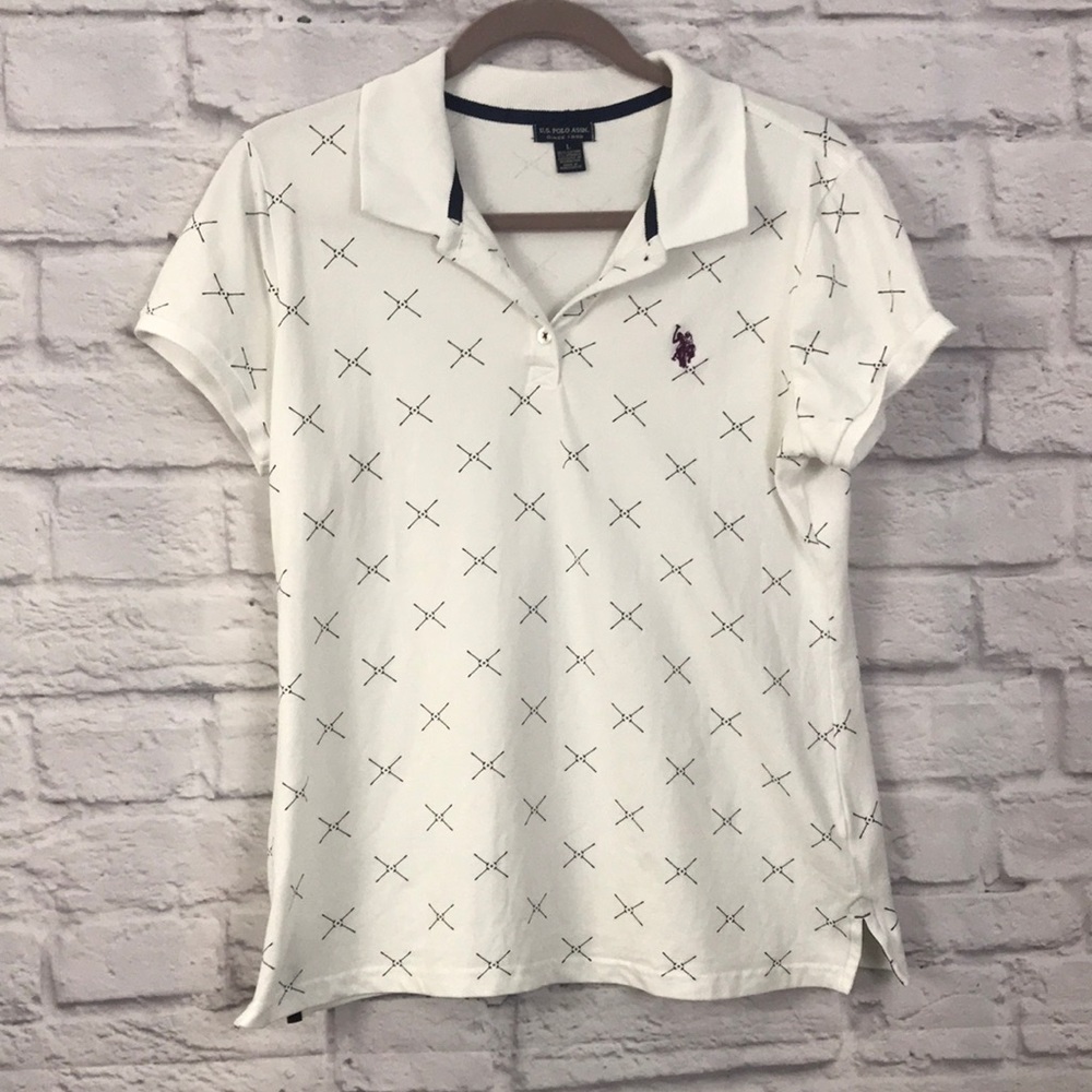 U.S. Polo Assn White/Black Ladies Polo Large